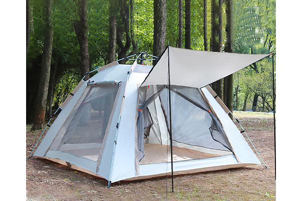 How does the ventilated and breathable silver painted four-sided tent keep the air inside fresh?